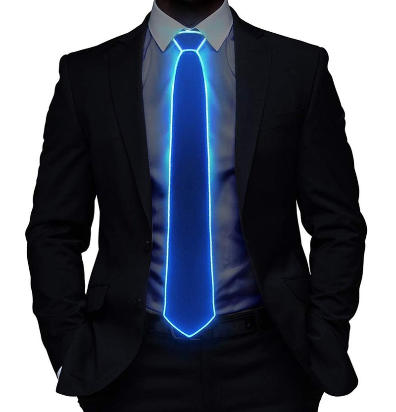 SATUMIKO Burning Man Light Up Fanny Ties Novelty Necktie For Men LED Light Up Ties Costume Accessory (Blue-Satin Tie) - Image 1